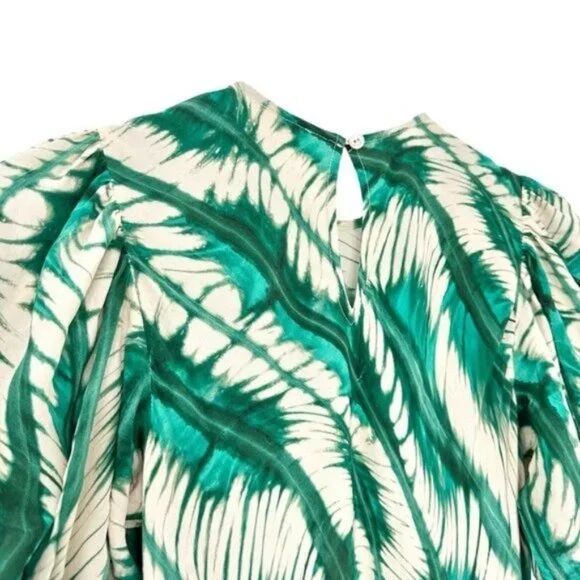 Ulla Johnson Ines Acacia Green Puff Sleeve Printed Silk Midi Dress Size 0 - Picture 9 of 12